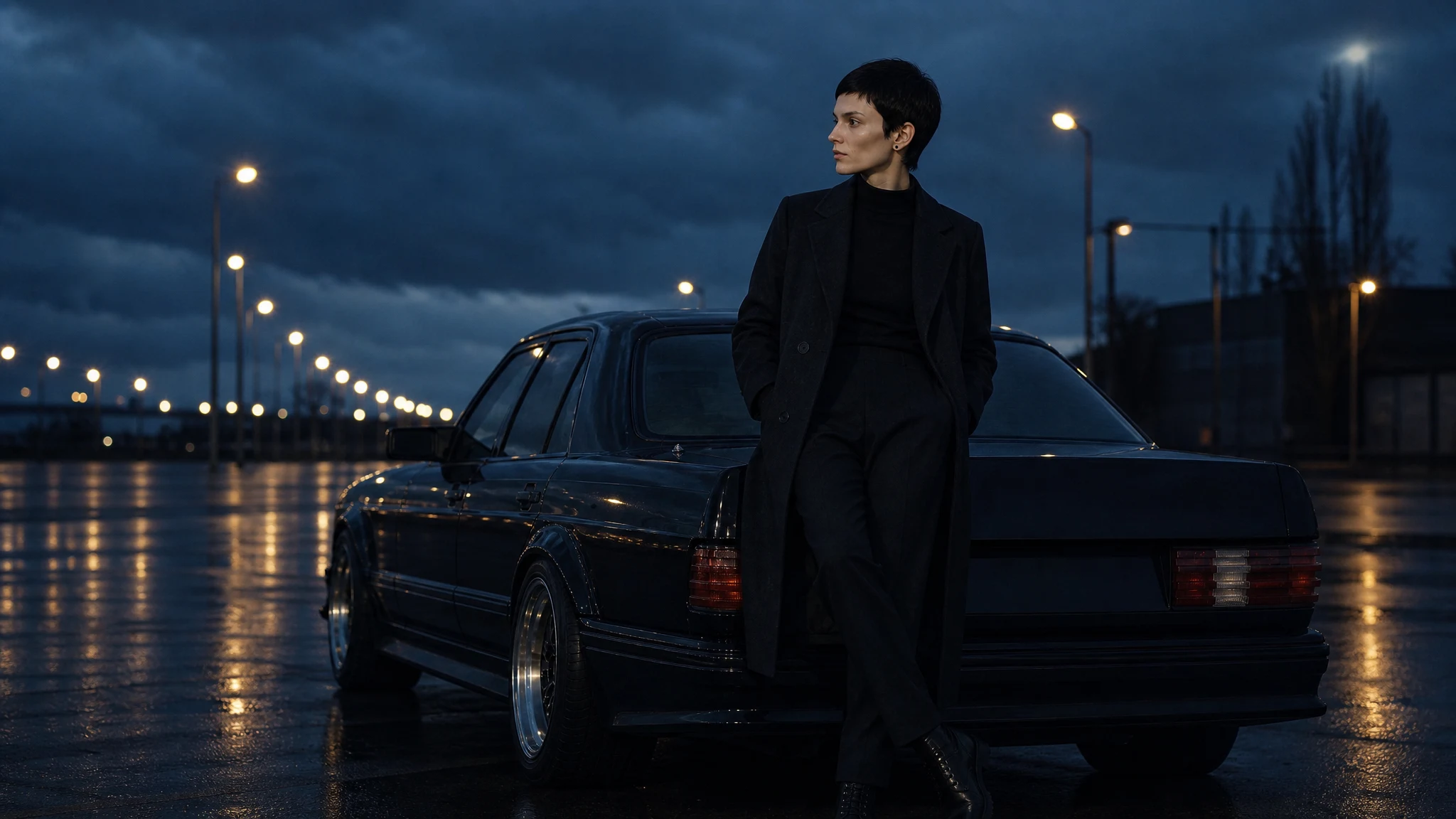 A coat and a car — frame one