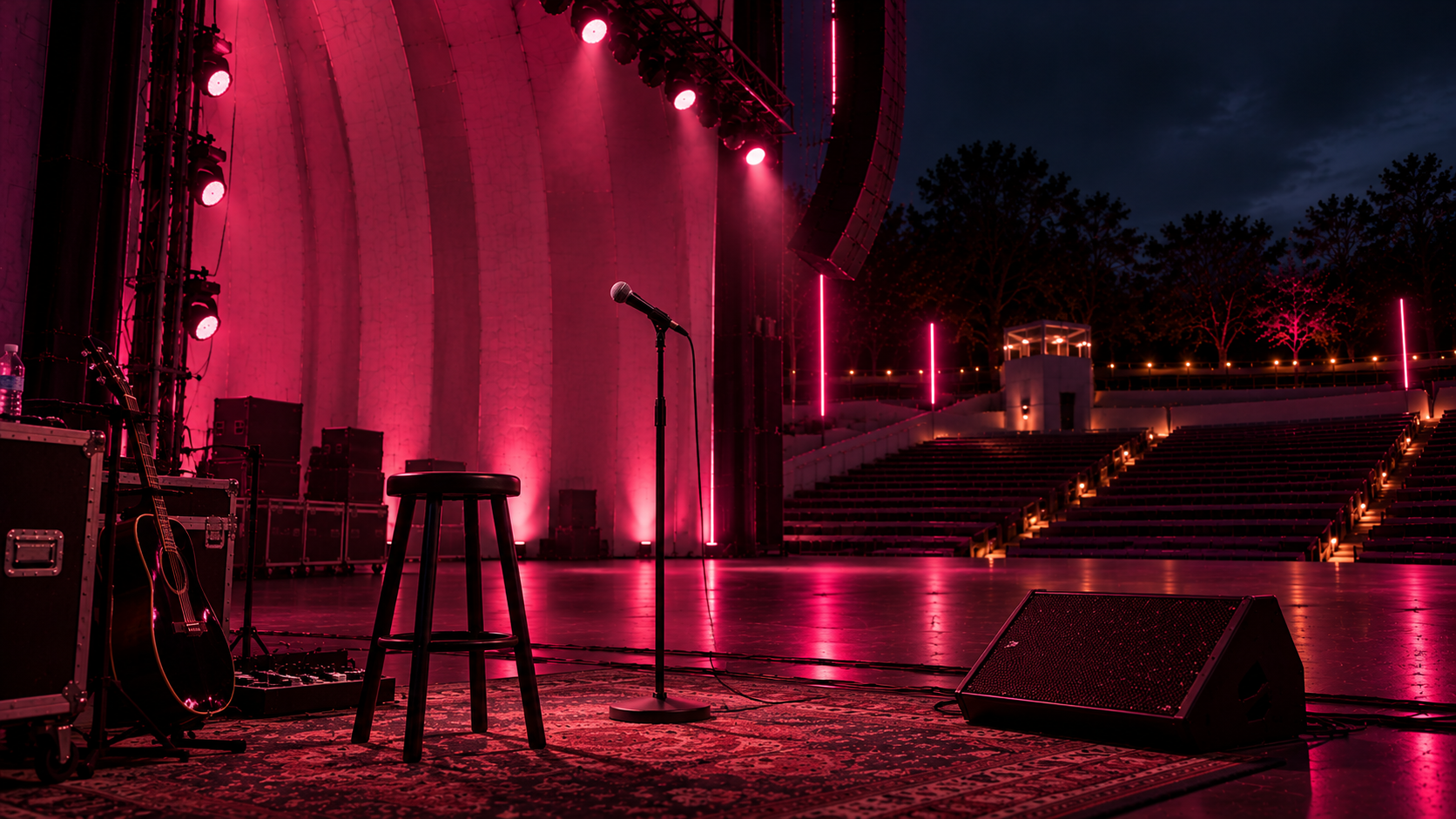 Concert venue — pre-show stage setup, opposite angle
