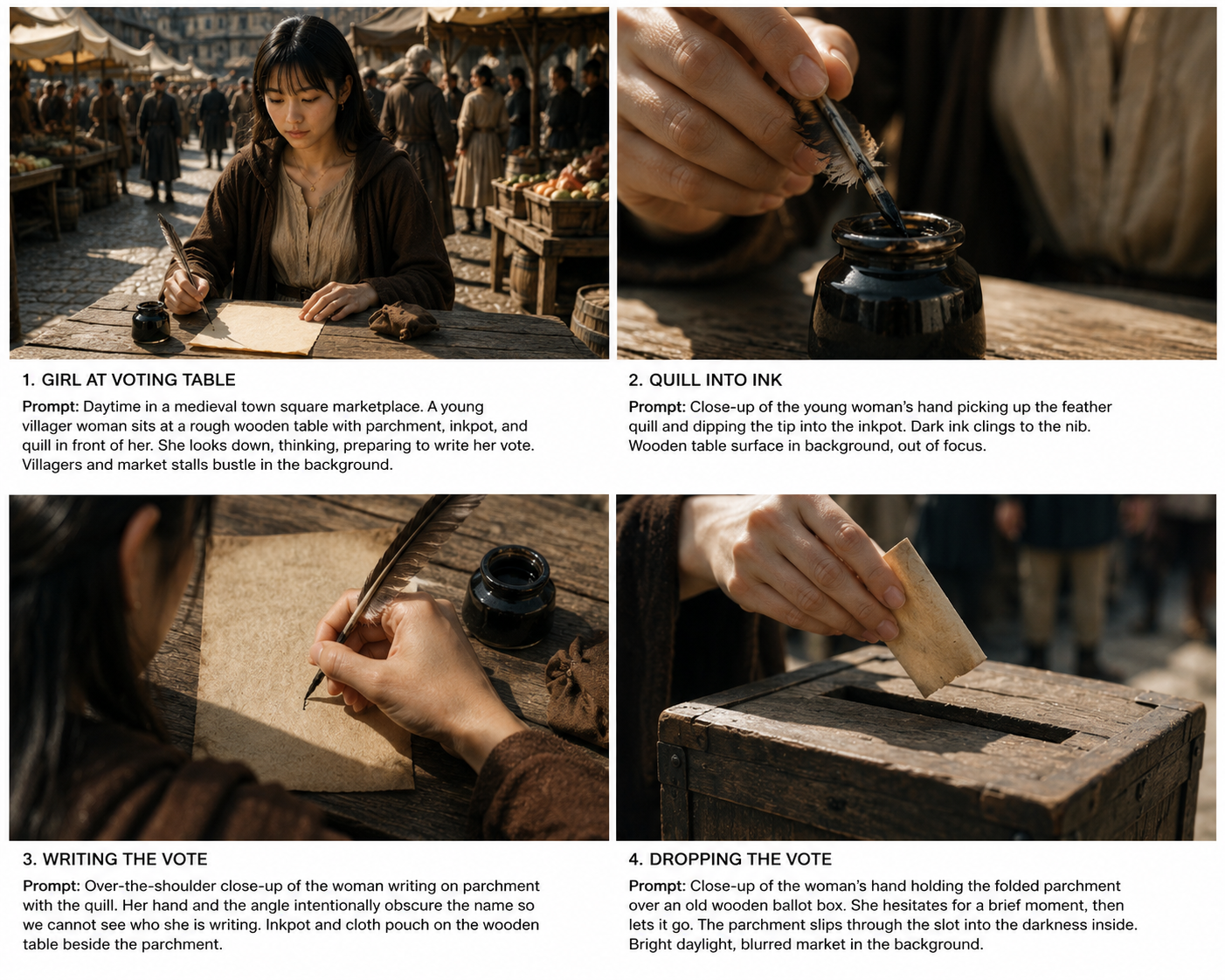 Voting sequence storyboard with prompts